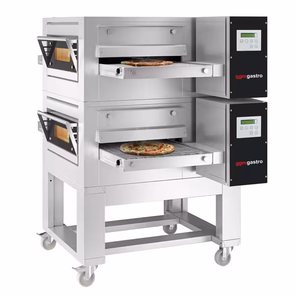 (2 pcs) Gas Conveyor Pizza Oven - 1260x1750mm (49.6"x68.9") - 230V Single Phase - Digital Controls - Belt width: 500mm (19.7") - up to 320°C - incl. Base frame & Wheels