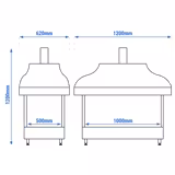 Barbecue à charbon de bois - 1200mm - avec vitrage de sécurité en verre trempé - Surface de cuisson: 1000x500mm