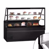 Koeltoonbank TORONTO - 2000x880mm - kleur zwart - dubbel glas - opstand - met 2 legborden - granieten werkblad