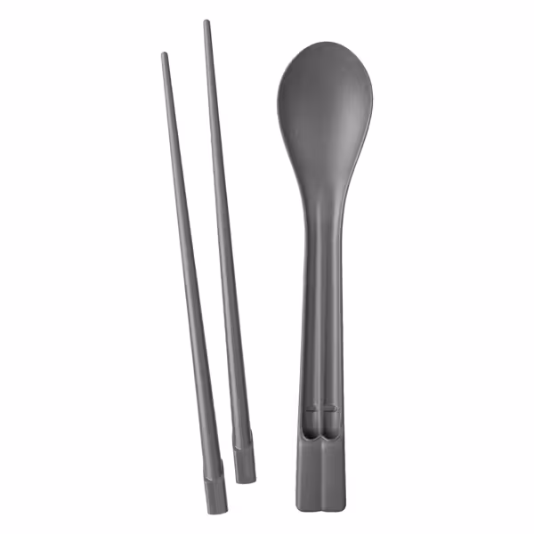 (30 Stück) Mehrweg-Essstäbchen-Löffel-Set - Grau
