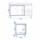 Backbar PREMIUM PLUS - 1468x700 mm - 305 liter - 2 hängda glasdörrar & skyddskant