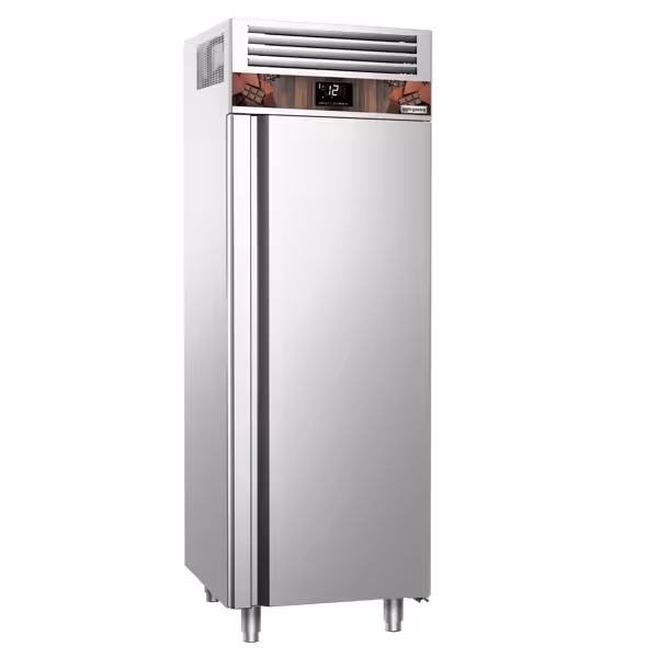 Chocoladekoelkast RVS PREMIUM - GN 1/1 - GN 2/1 - 700mm - 700liter - tot +12°C tot +18°C - met 1 deur - geforceerde koeling, automatische ontdooiing, LED‑verlichting & legroosters