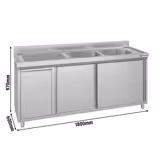 Commercial Sink Cabinet – 1800 × 600 mm – with Waste Bin & Twin Right-Hand Bowls