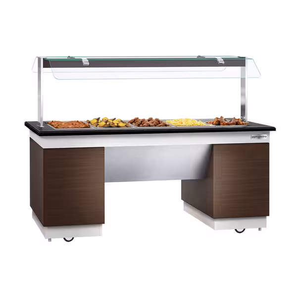 Buffet chaud DUBLIN - 2000mm - avec bain-marie - sur roulettes - pour 5x GN 1/1