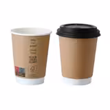 (500 Stück) Coffee to go Pappbecher - doppelwandig - 300ml - Ø 90mm - Braun - innen Weiß