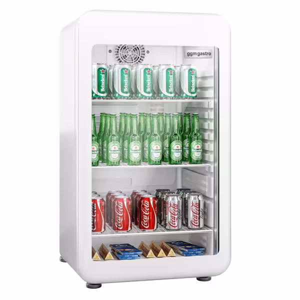 Frigider minibar - 495 mm - 113 litri - cu 1 ușă din sticlă & iluminare LED & ușă reversibilă - alb