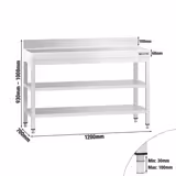 Masă de lucru din oțel inoxidabil PREMIUM - 1200 x 700 mm - cu blat de bază, rebord și blat intermediar