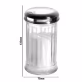 (6 szt.) Dyspenser do cukru pudru i kakao - szklana, stal nierdzewna - 320ml - Wys.: 135mm - z klapką dozującą