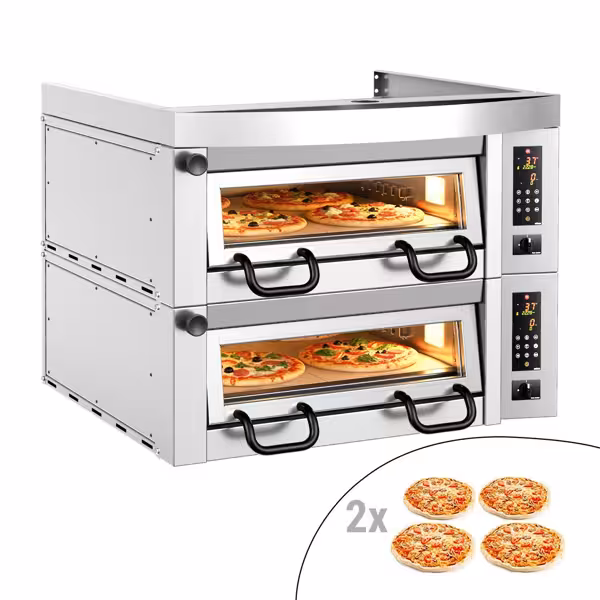 (2 szt.) Elektryczny Piec do pizzy - 2 x 4 x Ø34cm - Panel dotykowy - z okapem