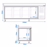 Tavolo refrigerato gastronomia ECO - 2230x700mm - con 4 porte battenti - Alzatina