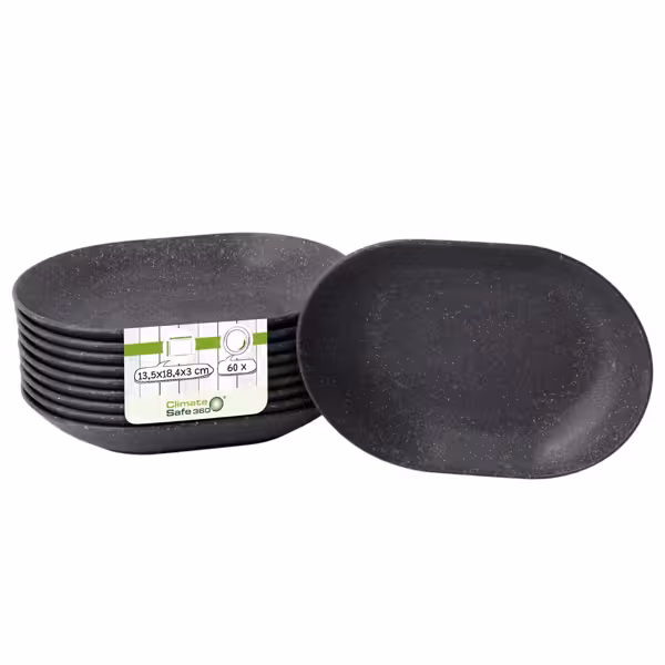 (60 szt.) Miseczka przekąskowa wielorazowa - 270ml - 185x134mm - owalna - BPA free, do zmywarki, sztaplowane, antybakteryjne, recyklingowalne, Made in Europe, FSC certyfikowane - Szary