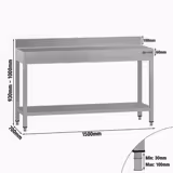Tavolo da lavoro in acciaio inox ECO - 1500x700mm - con ripiano inferiore & alzatina