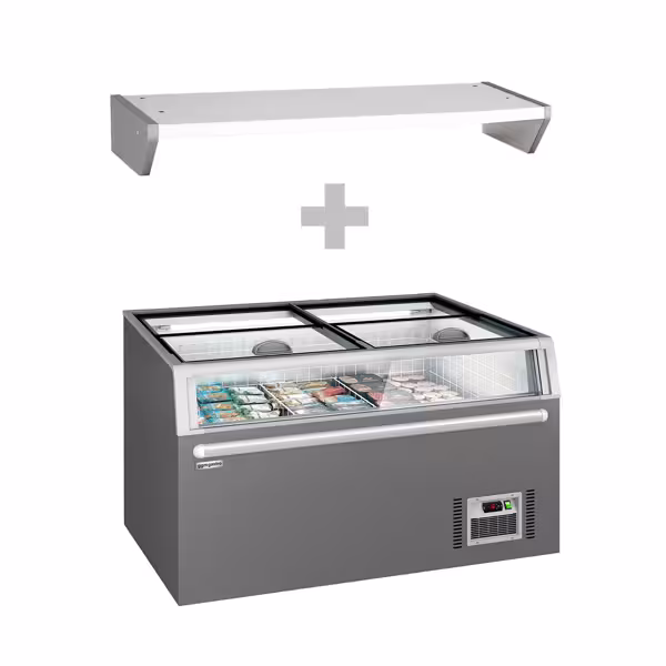 Vrieseiland - 1454x850mm - 402 liter - 2 glazen schuifdeksels - grijs