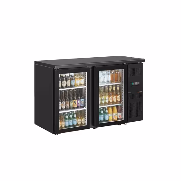 Bar- & Getränkekühltisch ECO - 1462mm - 2 rahmenlose Glastüren - Schwarz