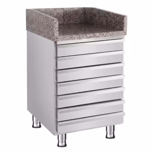 Stolik kasowy TORONTO stal nierdzewna & 7 szuflad - 500x700mm