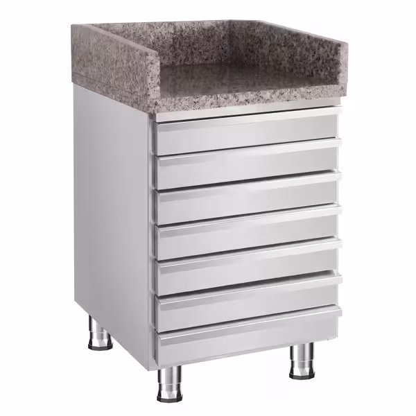 Ruostumattomasta teräksestä kassapöytä & 7 laatikkoa - 500x700 mm