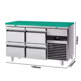 Tavolo refrigerato PREMIUM - 1400x700mm - Ventilata - 281 L - con 4 cassetti - incl. tagliere Verde