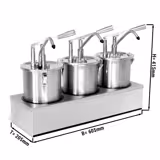 Dispenser per salse - Acciaio inox - 3 pezzi - 3x4L - 605x205x415mm - einstellbarer Dosierung - con contenitore - incl. telaio di supporto in acciaio inox