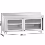 Edelstahl Arbeitsschrank PREMIUM - 2000x600mm - mit Glasschiebetür & Aufkantung
