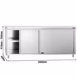 Table armoire en acier inoxydable PREMIUM - 2000x600mm - avec portes coulissantes - pour produits céréaliers, produits laitiers - incl. plateau de découpe Blanc PEHD (HACCP)