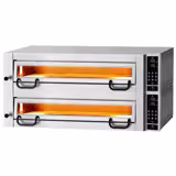 Horno para pizza eléctrico - 2 cámaras - piedra refractaria - 9+9x Ø34cm - 400V - Digital - Táctil - hasta 450°C