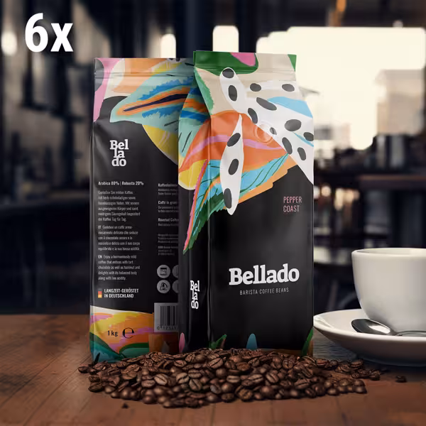 BELLADO | Koffiebonen "Pepper Coast" - 6x 1kg - 80% Arabica & 20% Robusta