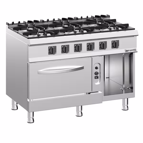 Plynový sporák - 45 kW - 6 hořáků - vč. plynové trouby statické a otevřená spodní konstrukce - 6 kW