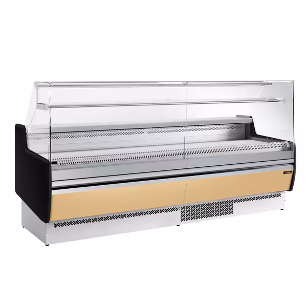 Vitrină frigorifică orizontală - 2560x953 mm - 282 L - culoare bej - panou frontal bej - cu 4 uși - cu 1 raft - geam frontal drept