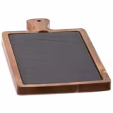 (6 db) Tálalódeszka FUSIONA - 2-részes készlet - tartozék: pala kínálótál - akácfa, lakkozott - 410x200x20 mm
