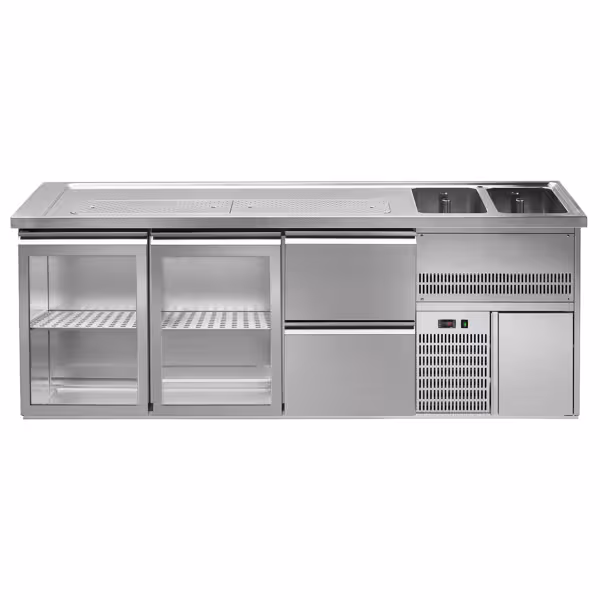 منضدة البار PREMIUM PLUS - 2500x700mm - 2 أبواب زجاجية & 2 أدراج