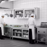 Gesloten RVS werktafel PREMIUM - 2000x600mm - met 2 glazen schuifdeuren - met achteropstand