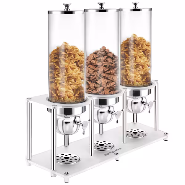 Dispensador de cereales Profesional - ROTATION - triple - dosificador giratorio - 3 contenedores de plástico - 3x 3,7L - Soporte de acero inoxidable