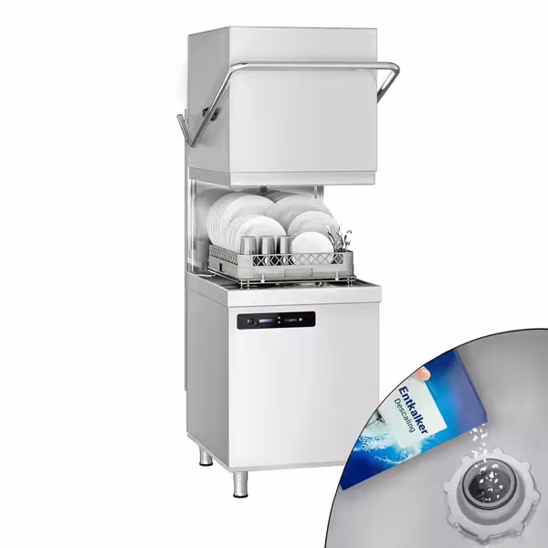 Dubbelwandige doorschuifvaatwasser 50x50cm - Elektronisch bedieningspaneel - 400V - 7,1kW - met zeep- & glansspoelpomp - met ingebouwde waterontharder