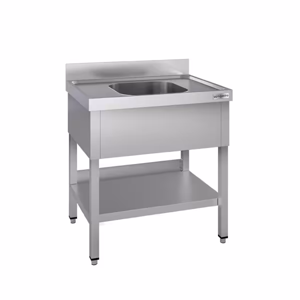Diskbänk i rostfritt stål ECO - 800x600 mm - med underhylla - 1 ho mitten - med stänkskydd