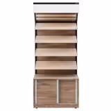 Raft pâine - 900 mm - cu 4 rafturi - front din sticlă, negru mat, lemn de pin