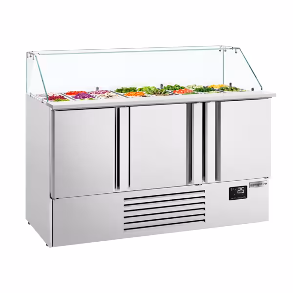 Saladeta Toronto PREMIUM PLUS - 1460 mm - 3 dveře - se skleněným nástavcem pro 9x GN 1/3 & 6x GN 1/6