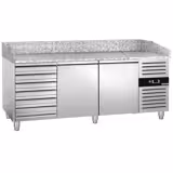 Masa refrigerată pentru pizza PREMIUM 2,0 x 0,8 m - cu 2 usi si 7 sertare neutre