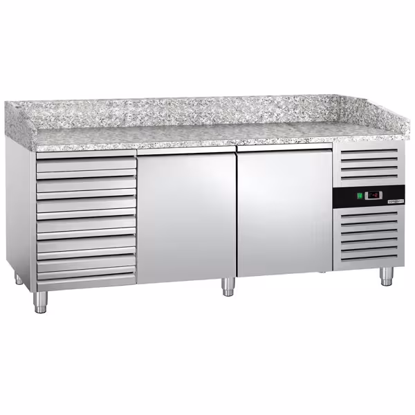 Pizzawerkbank ECO - 2025x800mm - met granieten werkblad - met 2 deuren & 7 laden