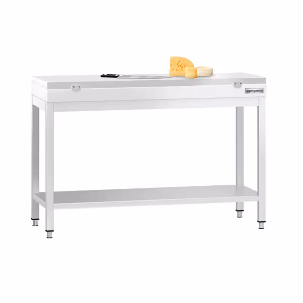 طاولة عمل ستانلس ستيل PREMIUM - 1200x600mm - مع رف سفلي & تدعيم - شامل لوح تقطيع أبيض