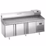 Commercial Pizza Prep Counter - Granite Top PREMIUM PLUS - 1980x700mm - with 3 doors - incl. refrigerated topping unit - 9x GN 1/4