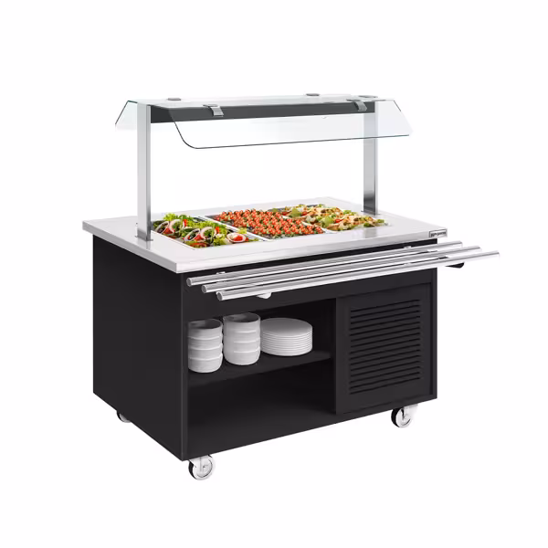 Carrello buffet freddo DANZIG - 1300mm - per 3x GN 1/1 - con scorrivassoio - Nero