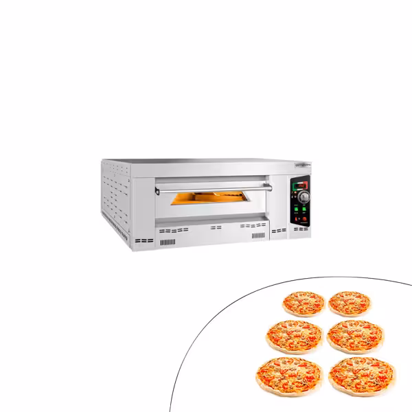 Gas pizzaoven (chamotte bakvloer) - 1130x1260x470mm - 1 kamer - 1x6 pizza’s Ø34cm - tot 450°C - Handmatig