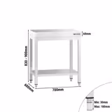 Mesa central em aço inox PROFISSIONAL PREMIUM - 700x600mm - com prateleira inferior & travessas de reforço