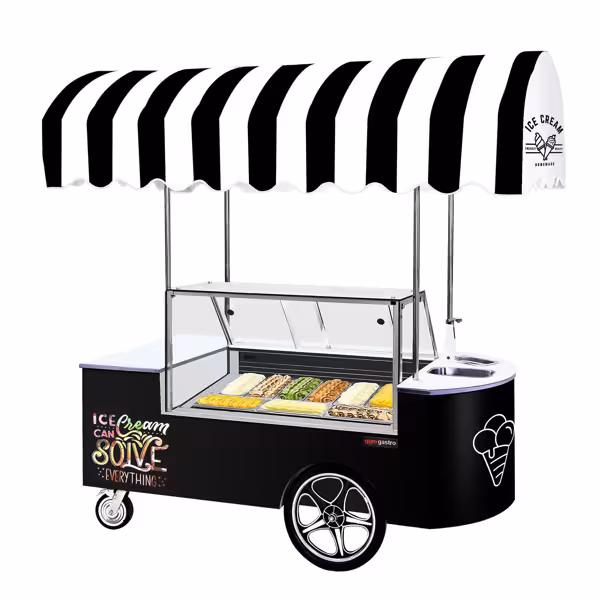 Ice Cream Cart - 2146mm - with sink - for 9 x 5 litres Napoli pans - rear sliding doors