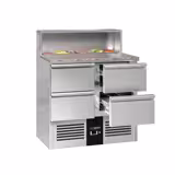 Salata Hazırlık Buzdolabı PREMIUM - 903mm - 240L - 4 çekmeceli - Paslanmaz çelik üst tabla ile 5 adet GN 1/6 için & paslanmaz çelik kapak