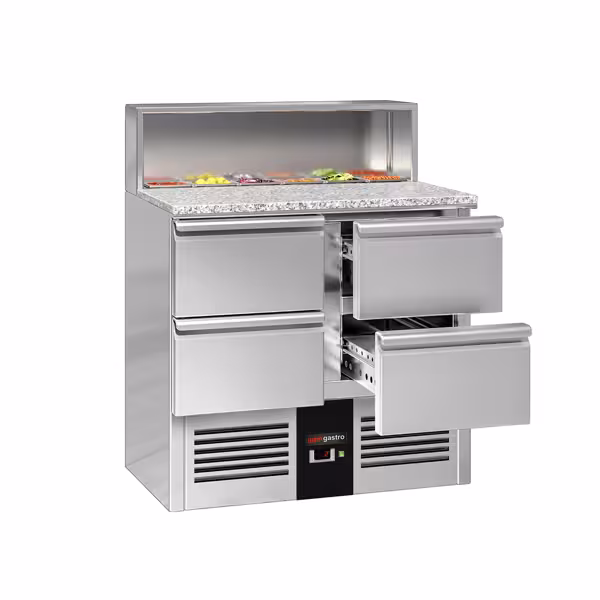 Saladeta PREMIUM - 903 mm - 4 zásuvky - s nerezovým krytem pro 5x GN 1/6 - žulová pracovní deska - pro CZ