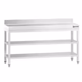 Radni stol od nehrđajućeg čelika PREMIUM - 1800x700 mm - Sa podnom pločom, poleđinom & međupločom