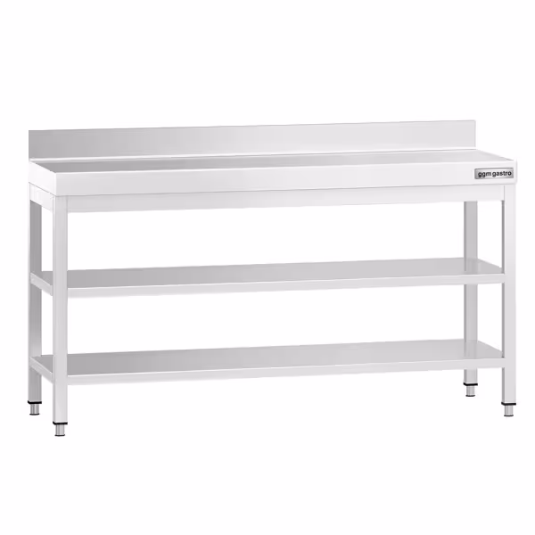 Table de travail inox PREMIUM - 1800 x 600 mm - avec tablette inférieure, Dosseret & Tablette intermédiaire