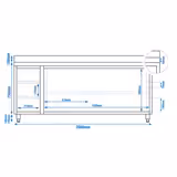 Gesloten RVS werktafel PREMIUM - 2000x600mm - met 2 schuifdeuren, 3 laden links - met achteropstand