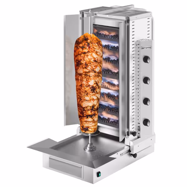Commercial Gas Lava Stone Doner Kebab Grill – Bottom motor - 4 burners - 20 kW - 2 splash guards